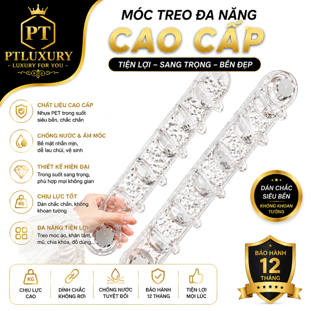 Thanh Móc Dán Tường Hút Chân Treo Đồ Dùng Siêu Chắc Trong Suốt Chịu Lực Cao