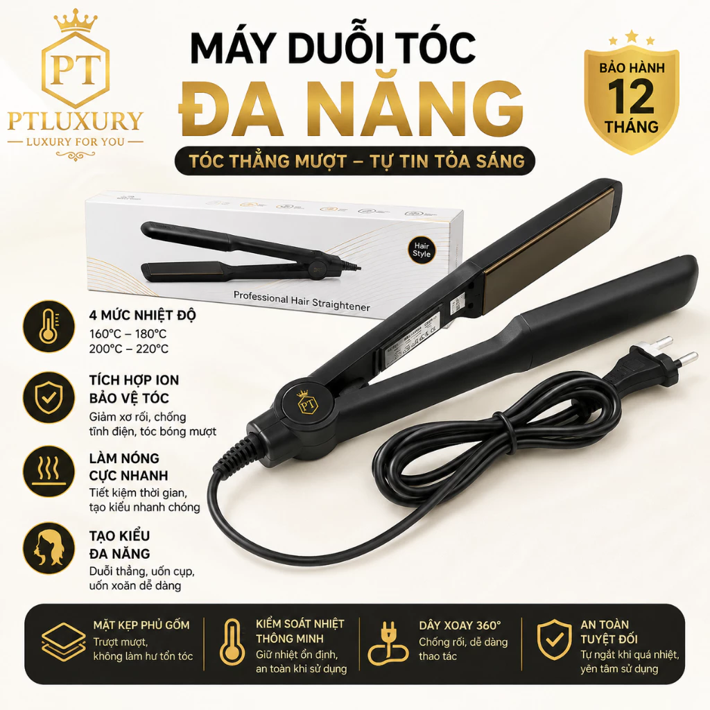 Máy duỗi tóc làm tạo kiểu ép,là thẳng uốn cụp xoăn lọn đa năng 4 mức nhiệt