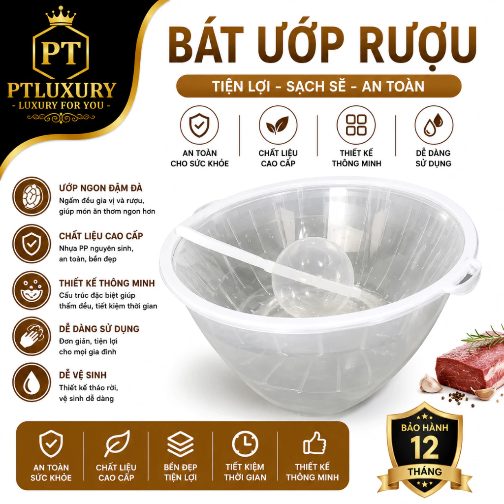 Bát Đựng Rượu Và Ướp Lạnh Rượu PTLUXURY Hàng Công Ty Nhựa Việt Nhật - Tặng Kèm Muỗng Múc [ HÀNG TỐT ]