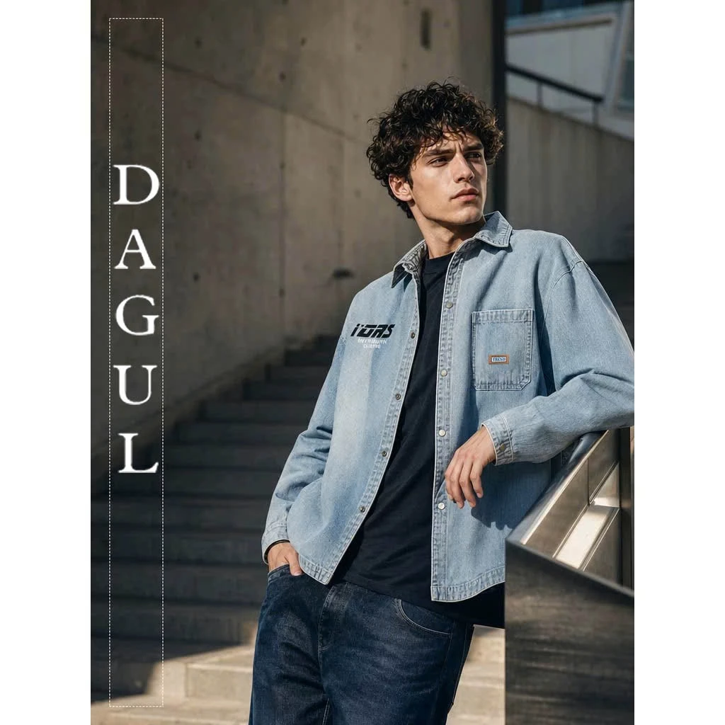 (M-78) Áo Denim dài tay DAGUL thêu nổi,cúc bấm chậu bản to cao cấp, phong cách đơn giản trẻ trung