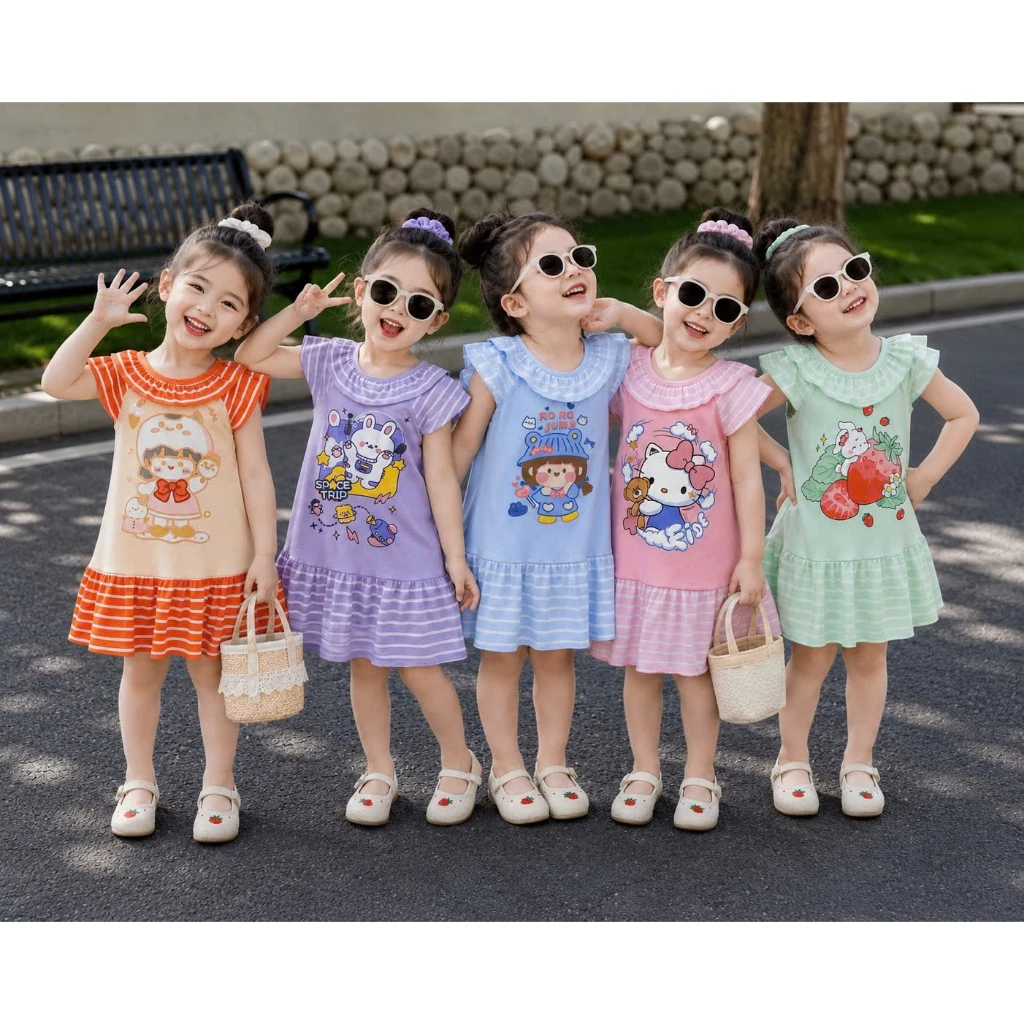 [Minkoj] Đầm Bé gái Xinh Xắn 8-18kg Nhún lai bèo In Hình Hoạ Tiết dễ thương Chất Vải Thun Lạnh Minkoj Baby Mềm Mịn 76