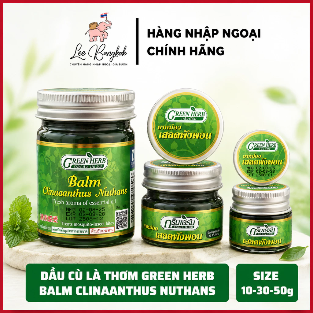 [CHUẨN THÁI] Dầu Cù Là Thơm Xanh Green Herb Balm Clinacanthus Nuthans Giảm Ngứa, Mẫn Đỏ, Đau Nhức Thái Lan 10g - 50g