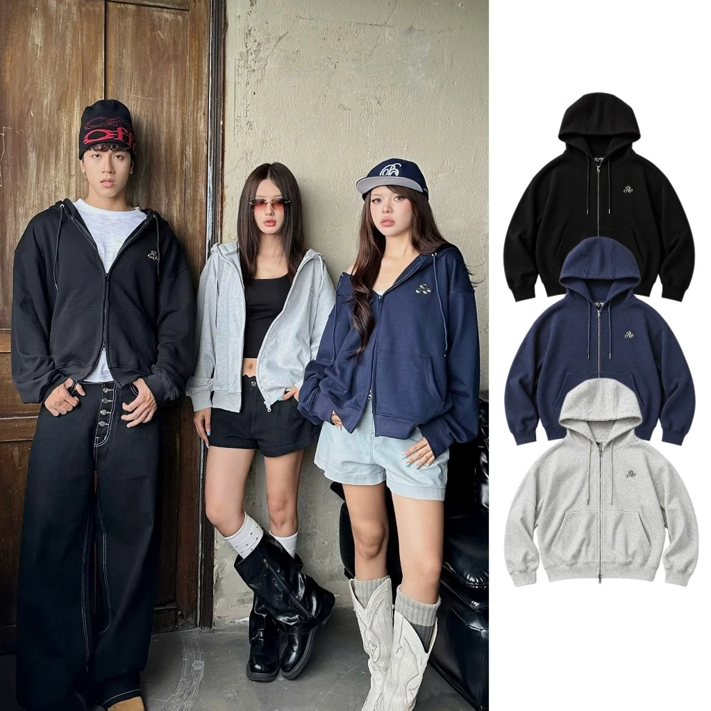 AB HOUSE -  ( KHÔNG XÙ LÔNG ) Áo khoác NỈ CHÂN CUA form boxy logo kim loại chữ A thời trang  nam nữ