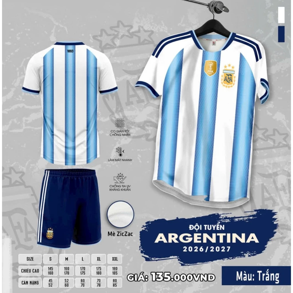 Bộ Quần Áo Đá Banh Đội Tuyển Acgentina Sọc
