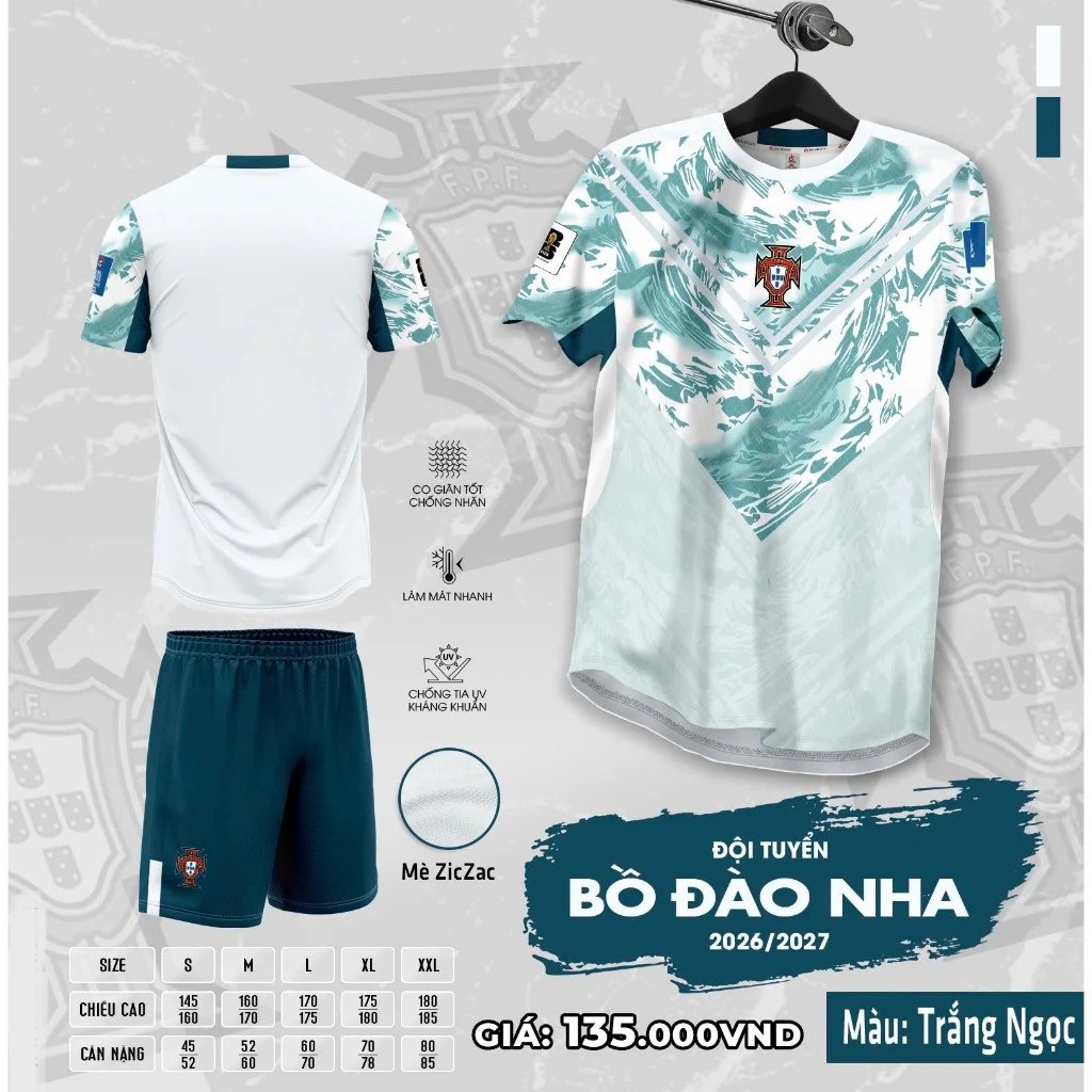 Bộ Đồ Đá Banh Đội Tuyển Bồ Đào Nha Màu Trắng