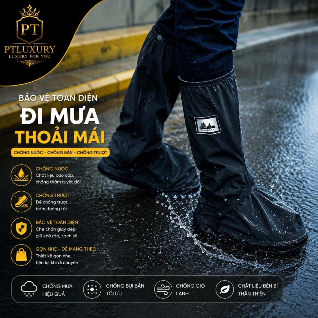 Ủng đi mưa người lớn cao cấp PTLUXURY Bọc giày đi mưa chống nước chống trượt chống mài mòn dành cho người lớn