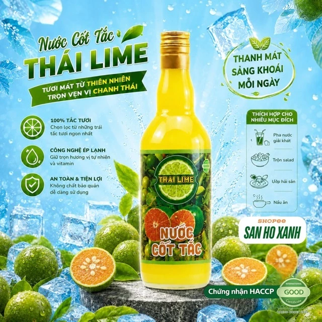 Nước Cốt Tắc Nguyên Chất - Hiệu Thai Lime - Chai Sành 500ml