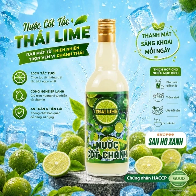 Nước Cốt Chanh Nguyên Chất - Hiệu Thai Lime - Chai Sành 500ml