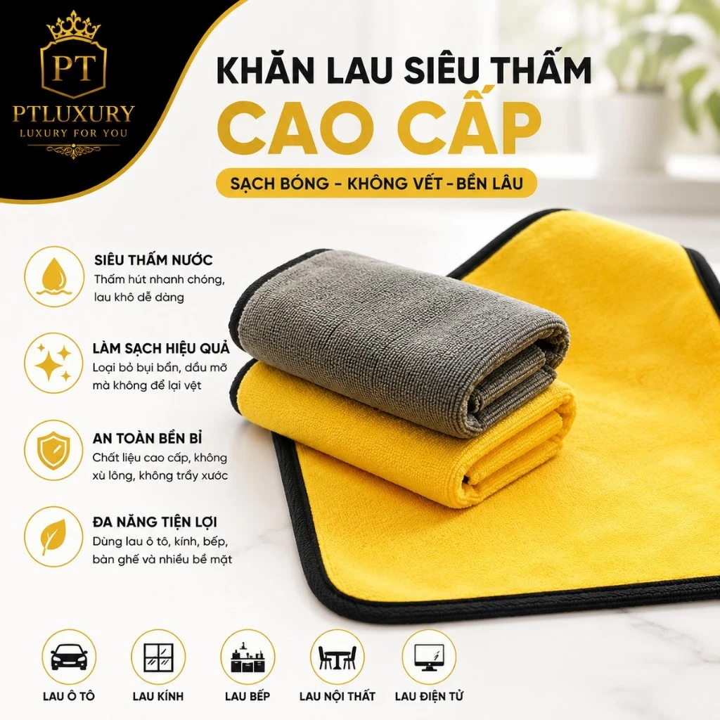 [ COMBO 5 CÁI ] Khăn lau đa năng cao cấp siêu thấm hút kích thước 30 cm x 30 cm