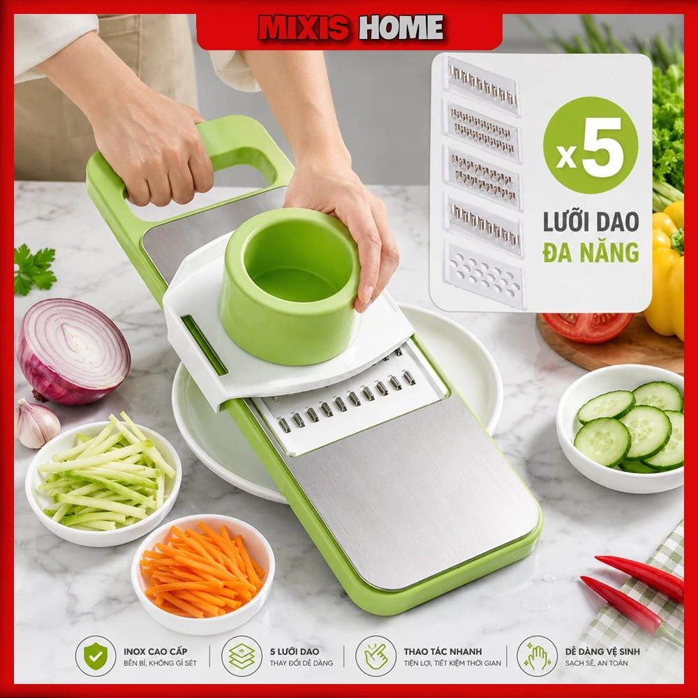 Bộ Nạo Rau Củ Quả 5 Lưỡi Dao Inox 304 Không Gỉ Dụng Cụ Bào Rau Củ Đa Năng Cho Nhà Bếp - GD327