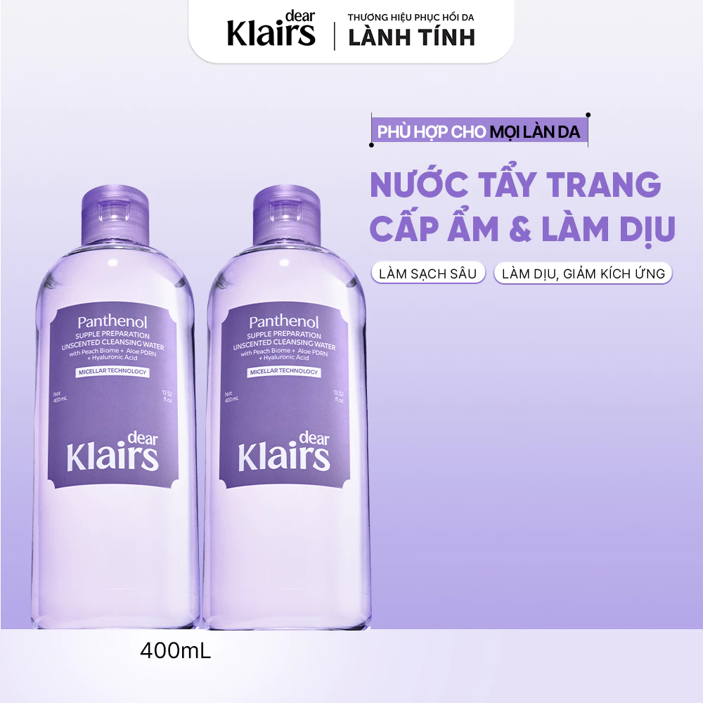 COMBO 2 Nước tẩy trang Dear Klairs Supple Preparation Unscented Cleansing Water 400ml [FS]