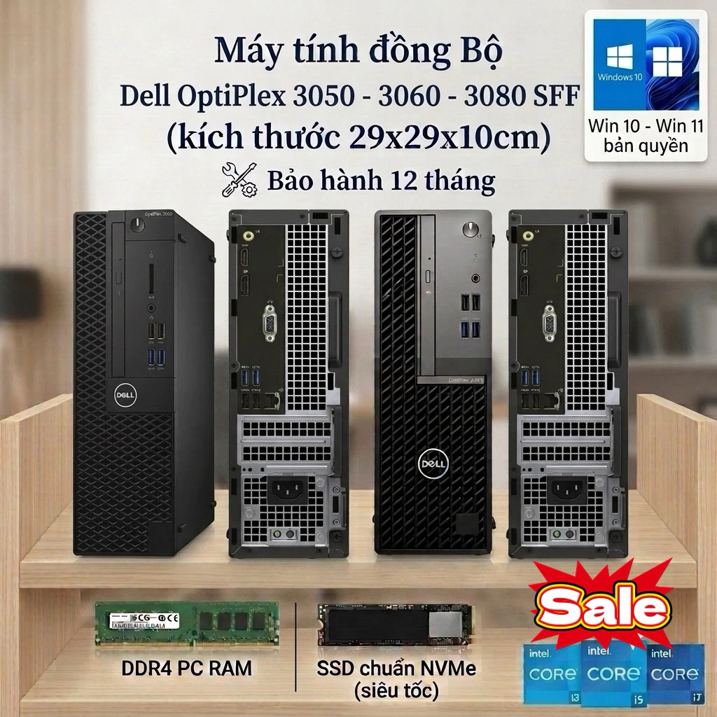 Máy tính Dell 3050,3060 SFF / 3080 sff (có thùng box xốp) ,ssd chuẩn nvme ,i3 7100,i5 7500,8500,i7 6700,8700(Bh 1 năm)