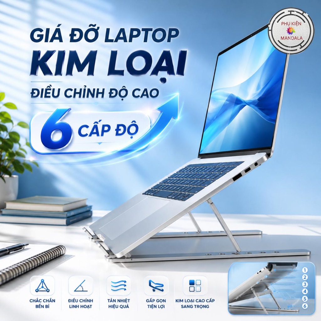 Giá đỡ laptop kim loại điều chỉnh độ cao, giá kê laptop, máy tính, Macbook…