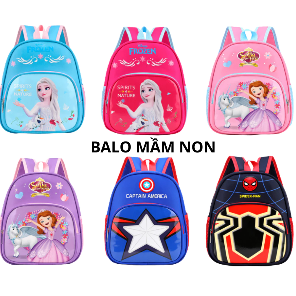 Balo ELSA  SOFIA  hoạt hình cho bé trai gái mầm non mẫu giáo nắp nhựa chống va đập, chống nước