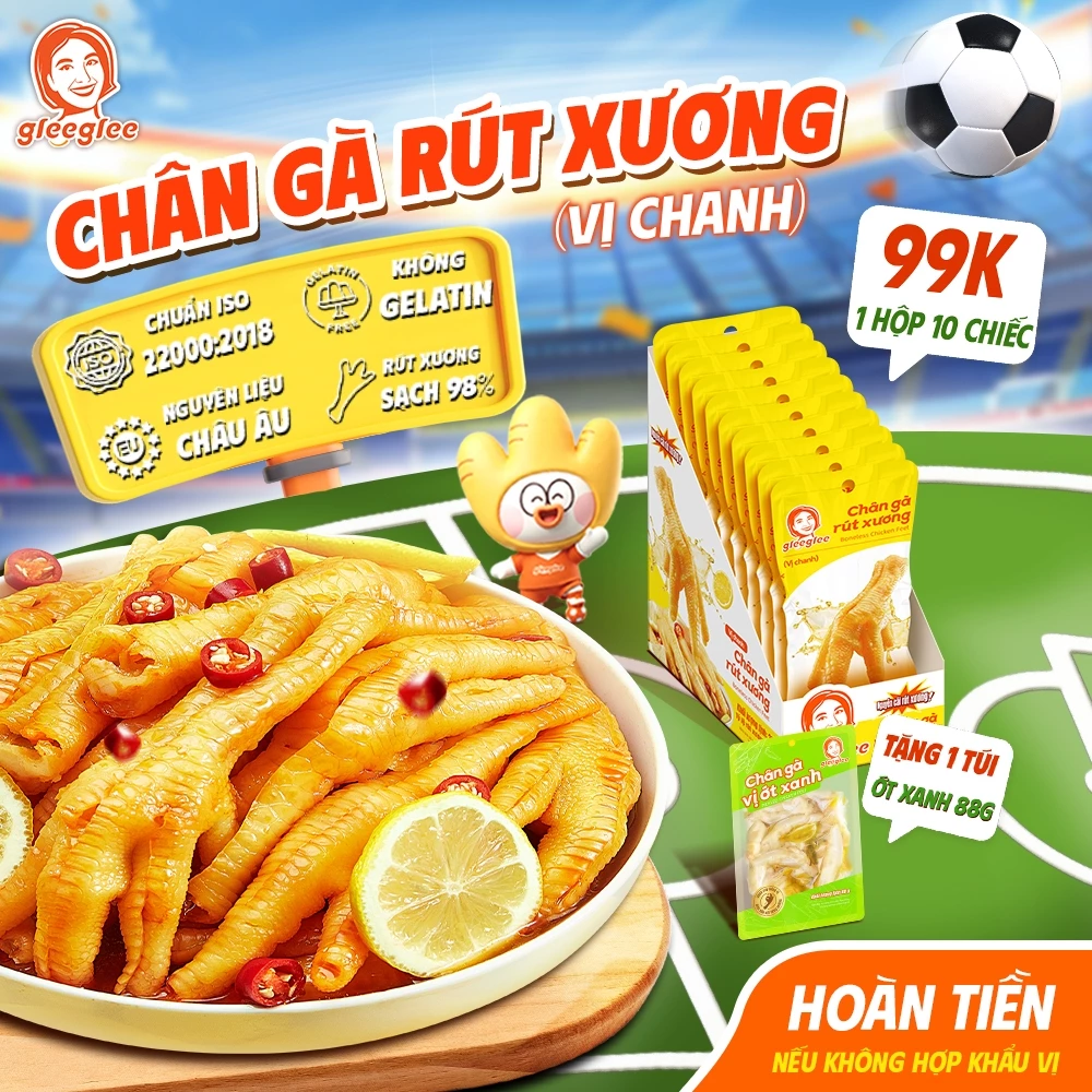 Chân Gà Rút Xương Vị CHANH GleeGlee 21g Giòn Sần Sật, Giải Ngán Ngày Tết, Chuẩn ISO 22000, Hộp 10 chân/20 chân