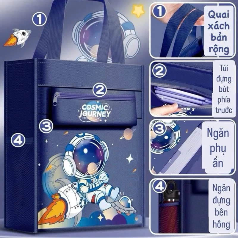 Túi Học Thêm Dáng Đứng Capybara, Túi Tote Vải Nhẹ Oxford Chống Nước Nhiều Ngăn [FREESHIP]