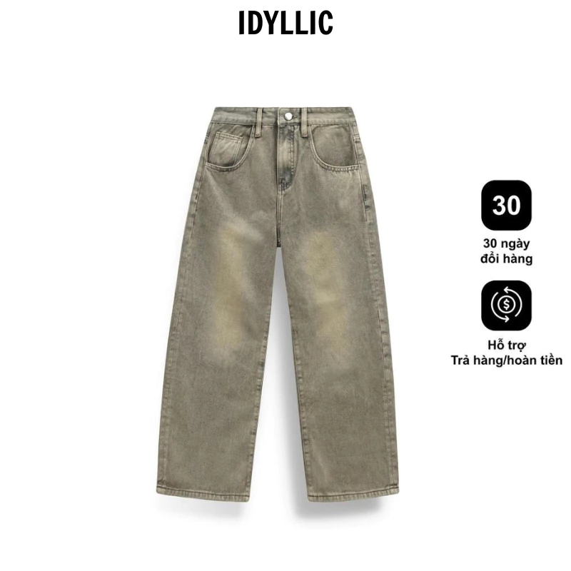 Quần Jean Ống Suông Unisex idyllic Màu Be Cát Form Đẹp Dễ Phối Chất Bò Mềm Mịn Phong Cách Streetwear