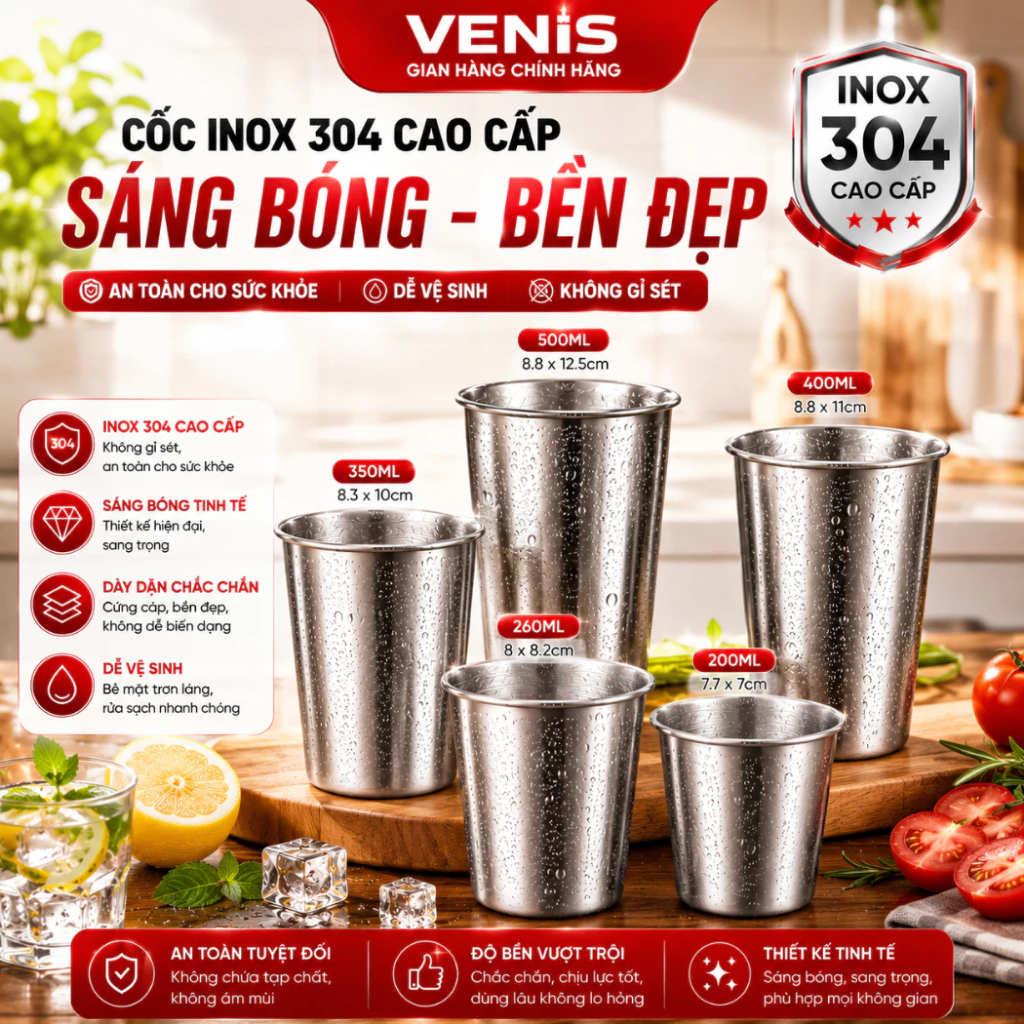 Ly Inox 304 200-600ml, Cốc Inox Kiểu Hàn Quốc Không Giữ Nhiệt An Toàn Cho Sức Khỏe Uống Nước, Cà Phê