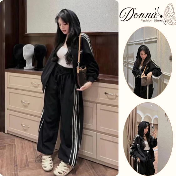 Set đồ nữ, đồ bộ nữ DONNA HCOM26802 áo khoác mix quần suông kẻ sọc viền dáng thể thao năng động
