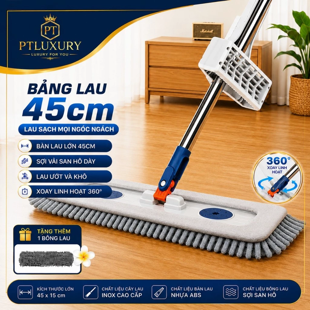 Chổi Tự Vắt Bông Dạng San Hô kích thước bàn lau 45cm [ TẶNG KÈM 1 BÔNG ]