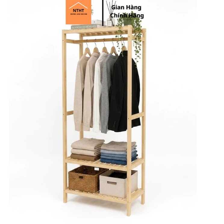 Tủ Treo Quần Áo 1 Ngăn 2 Tầng Gỗ Thông, Kệ Treo Quần Áo