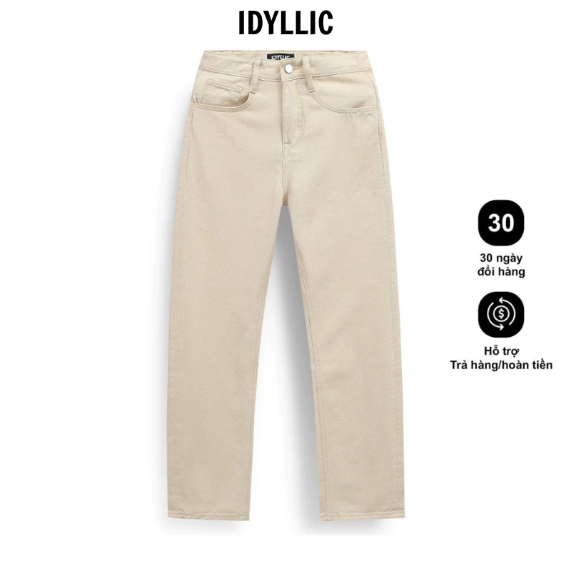 Quần Jean Ống Suông Unisex idyllic Store HN Màu Be Form Đẹp Dễ Phối Chất Liệu Cao Cấp Phong Cách Hàn Quốc