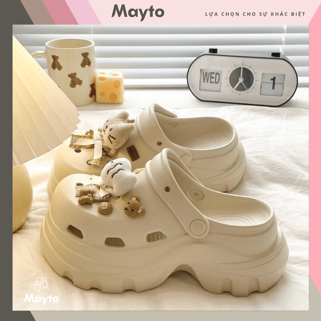 Dép nữ, dép sục Mayto đế cao 6cm Lucky V2 kèm sticker Cá mèo bông dễ thương có quai hậu CS-268