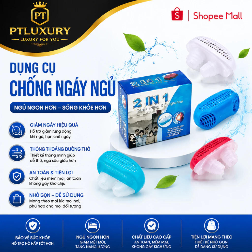 Thiết bị chống ngáy ngủ PTLUXURY - Dụng cụ hỗ trợ chống ngủ ngáy 2 in 1 [ Hàng Chính Hãng ]