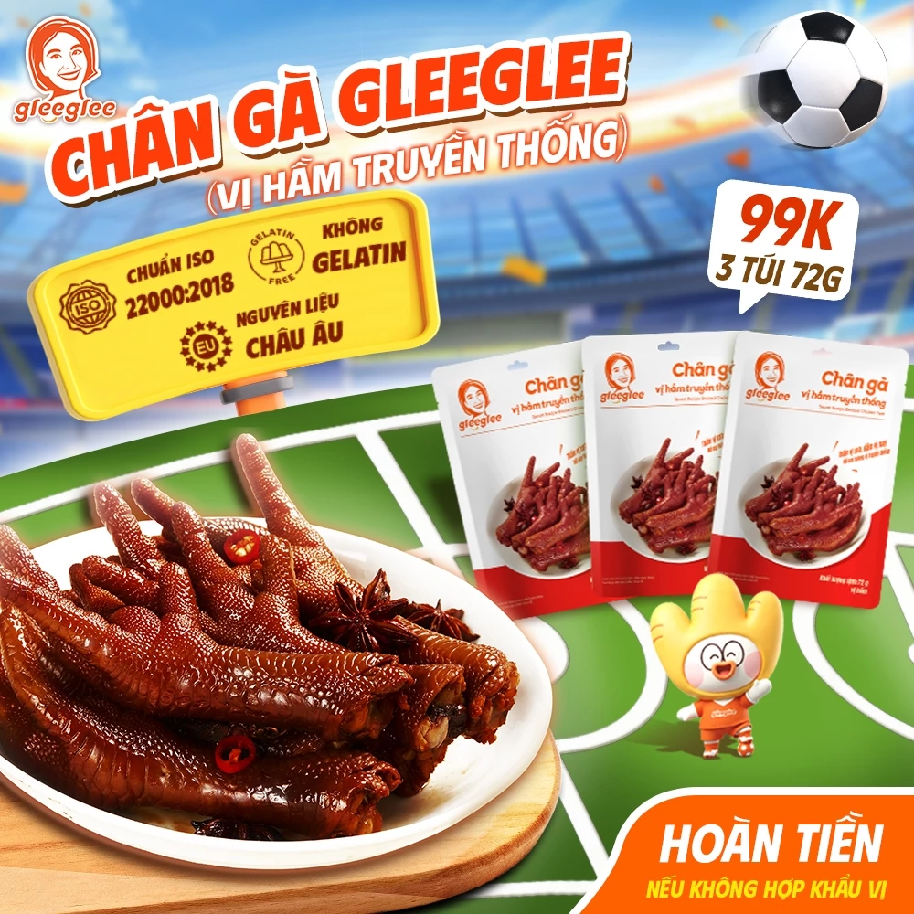 Combo Chân Gà CÓ XƯƠNG GleeGlee HẦM TRUYỀN THỐNG 72g Đậm Đà Thịt Nhiều Ăn Liền Chuẩn ISO 22000