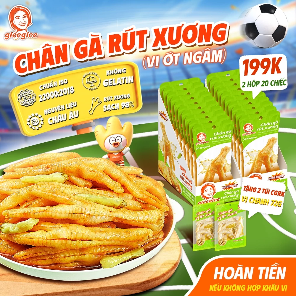 Chân Gà Rút Xương Vị ỚT NGÂM GleeGlee 21g Cay Nồng, Giải Ngán Ngày Tết, Chuẩn ISO 22000, Hộp 10 chân/20 chân