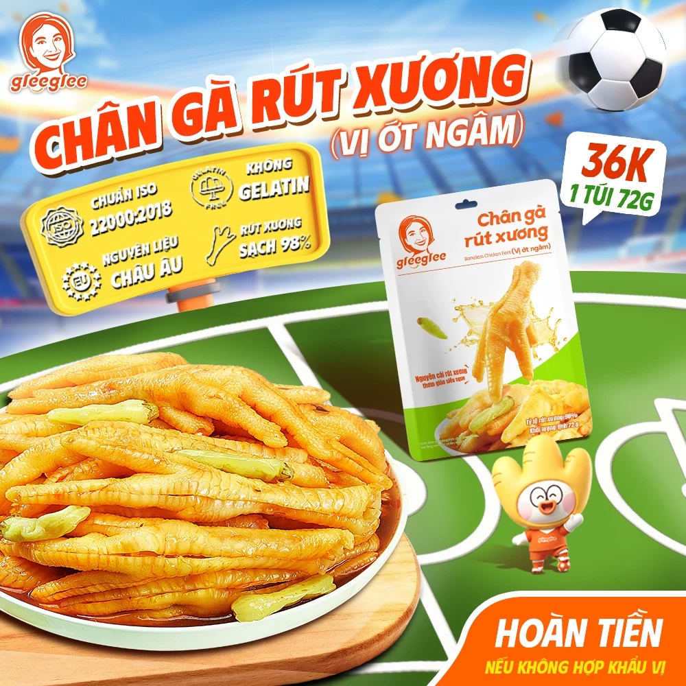 1 túi Chân Gà Rút Xương Gleeglee ỚT NGÂM 72g Cay Nồng Sạch Xương >98% Ăn Liền Chuẩn ISO 22000, Túi