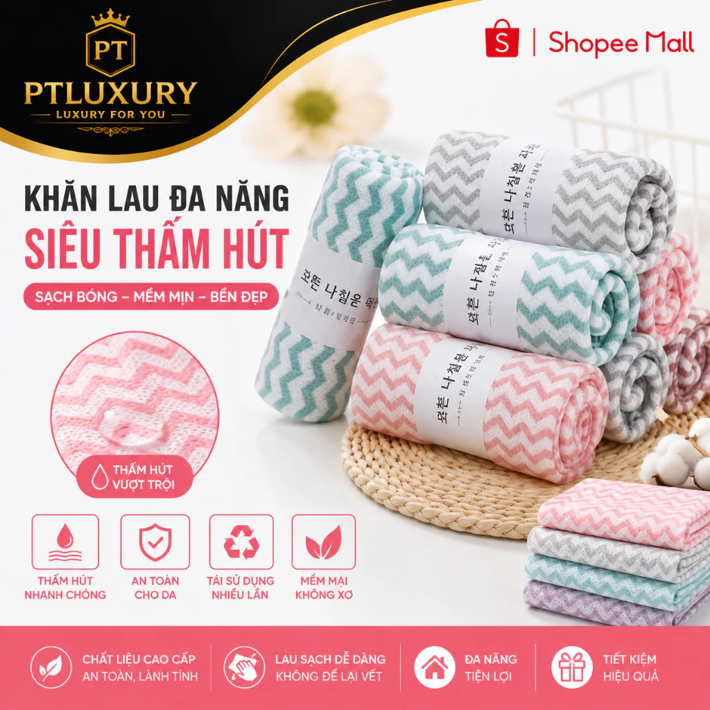[ COMBO 5 CÁI ] Khăn Mặt Lông Cừu PTLUXURY Mềm Mịn Size 30cm x 50 Họa Tiết Kẻ Sọc Xinh Xắn