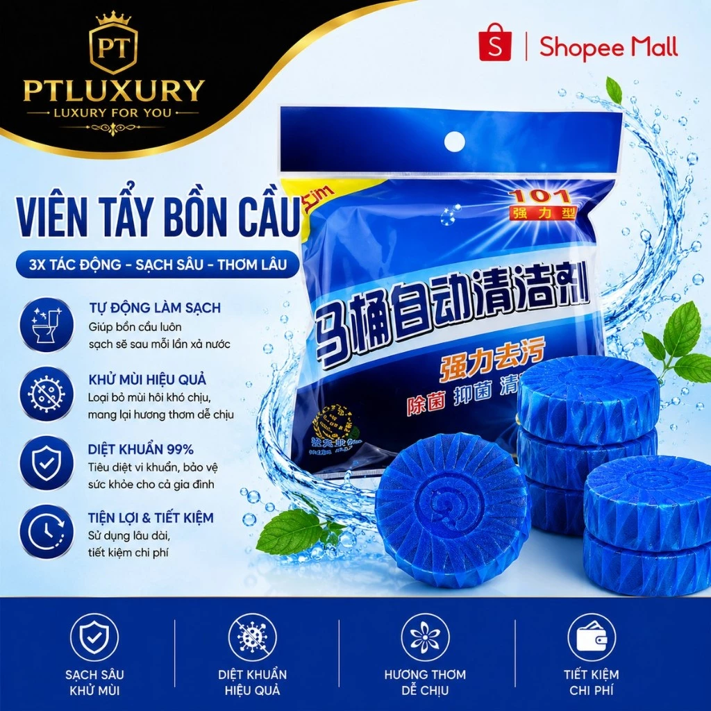 [COMBO 5 GÓI ] Túi 10 viên tẩy bồn cầu PTLUXURY khử mùi, diệt khuẩn hiệu quả