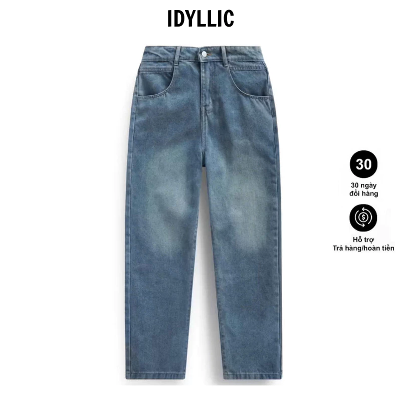 Quần Jean Dài Unisex Ống Suông Rộng Tôn Dáng Màu Xanh Light Blue Phong Cách Retro IDYLLIC STORE HN
