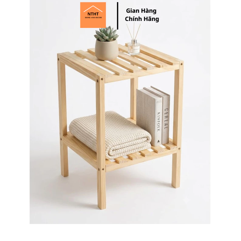 Kệ đầu giường DECORHT1992 2 tầng gỗ thông tự nhiên