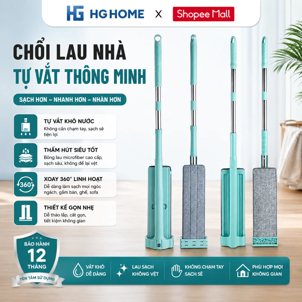 Chổi Lau Nhà Thông Minh Tự Vắt HGHOME Tiện Lợi Cho Gia Đình [ HÀNG CAO CẤP ]