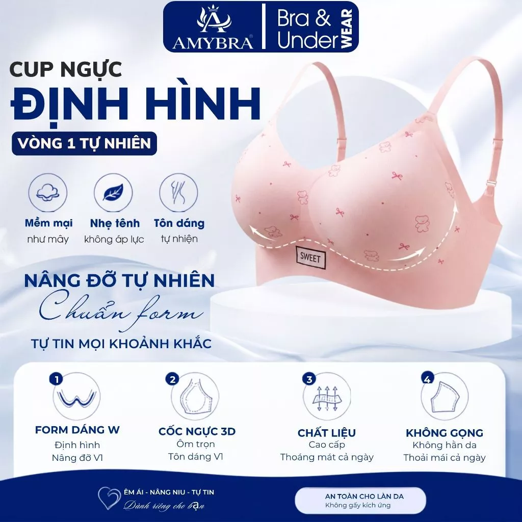 Áo Lót Nữ Cao Cấp AMYBRA A975 Áo Ngực Nữ Su Đúc Không Đường May Mút 0.5cm Màu Pastel Trẻ Trung