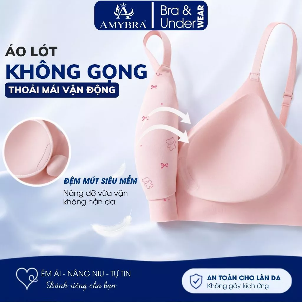 Áo Lót Nữ Không Gọng AMYBRA A975 Áo Ngực Nữ Su Đúc Cao Cấp Mút Mỏng 0.5cm Nâng Ngực Tone Màu Pastel