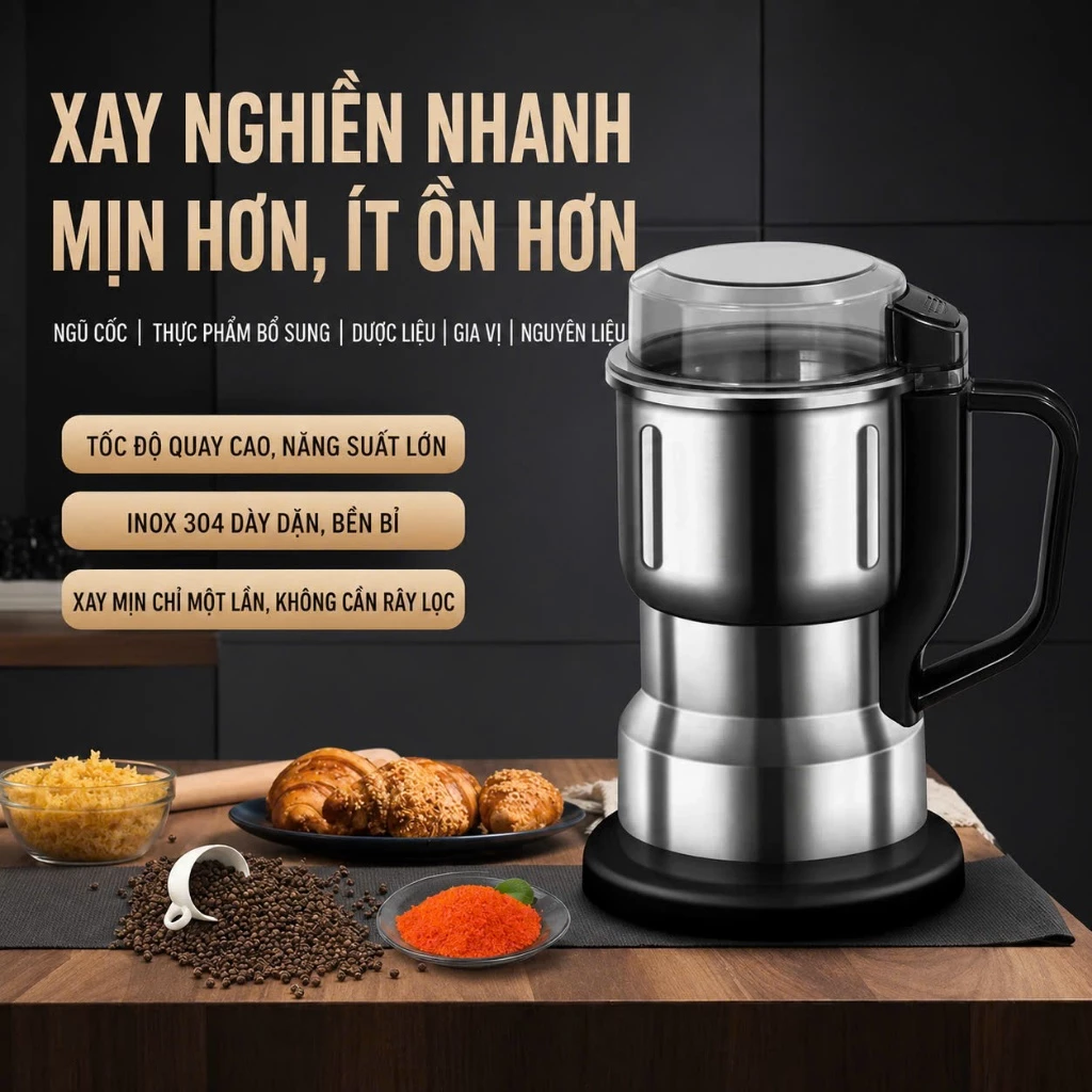 Máy Xay Hạt Khô Công Suất 300W Thép Không Gỉ Xay Hạt Dễ Dàng