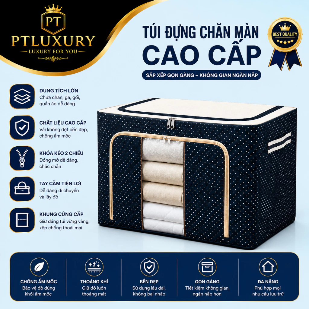 Túi Đựng Quần Áo Khung Thép PTLUXURY Gấp gọn tiện lợi bảo quản quần áo bền đẹp sạch sẽ