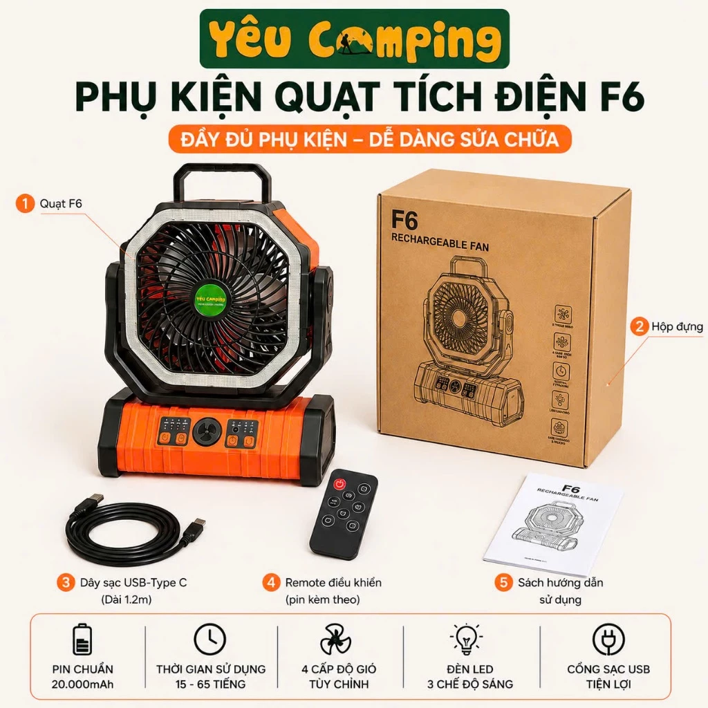 Phụ Kiện Quạt tích điện F6, F8, F22 Camping Chuẩn