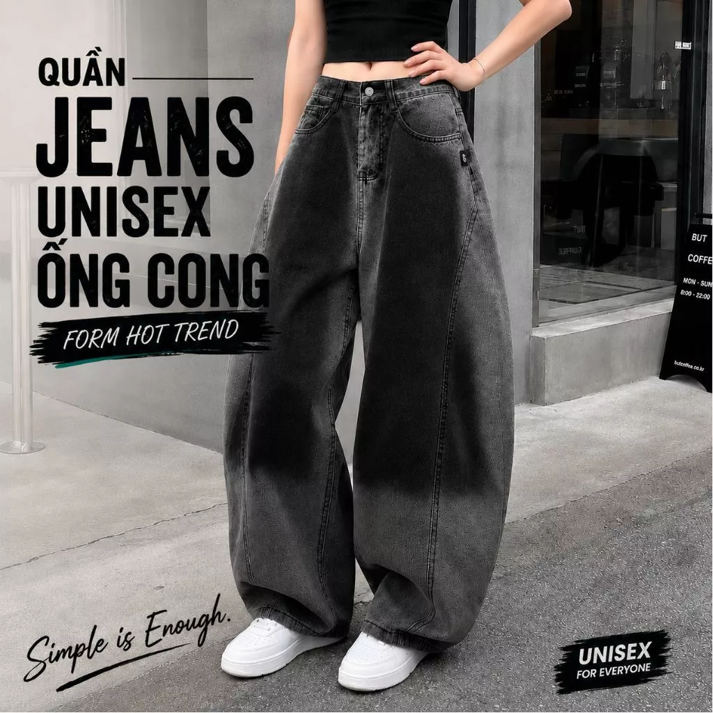 Quần jeans baggy nam nữ Cong-wave Zgo ống rộng thụng wash phong cách streetwear