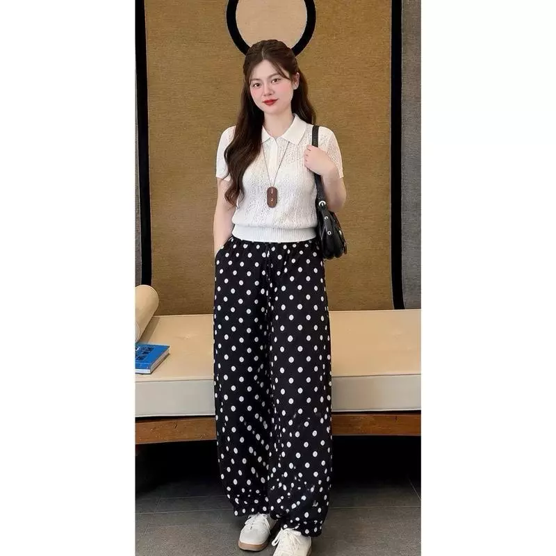 360 BIGGSIZE Quần thụng nữ bo gấu chấm bi cạo chun phối viền bèo