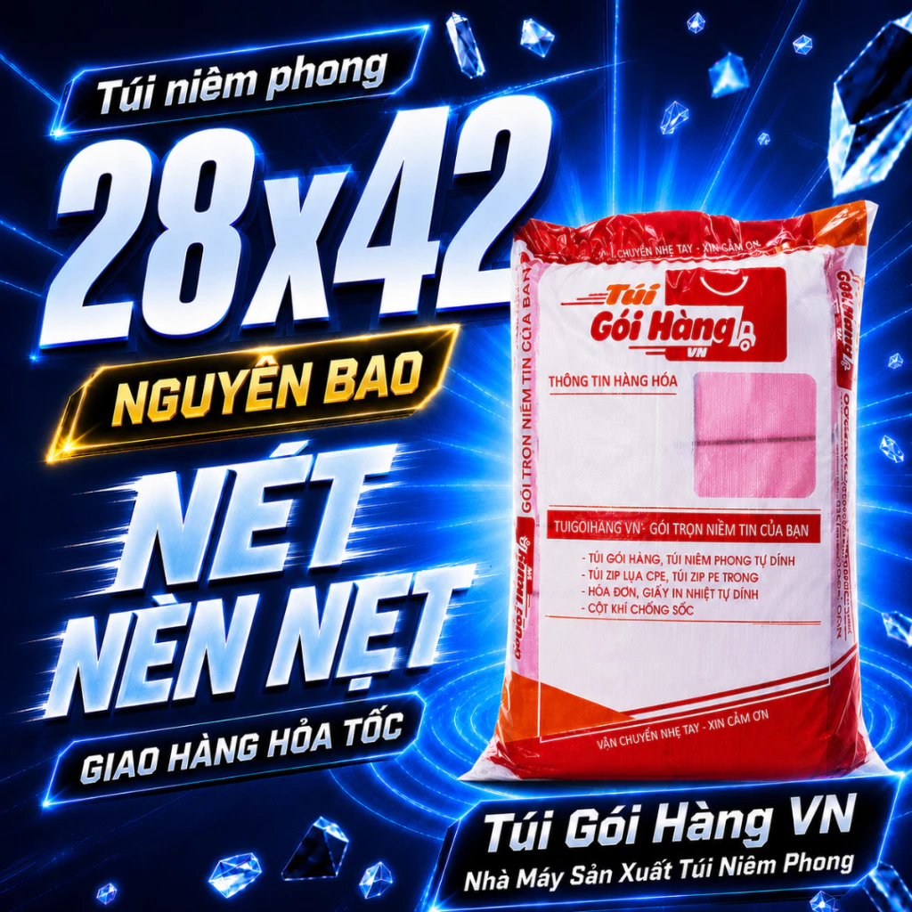 [1 BAO ] Túi Niêm Phong 28x42 Đóng 3-4 Set Đồ, Giao Hỏa Tốc, Giá Đã Bao Gồm VAT - Túi Gói Hàng VN