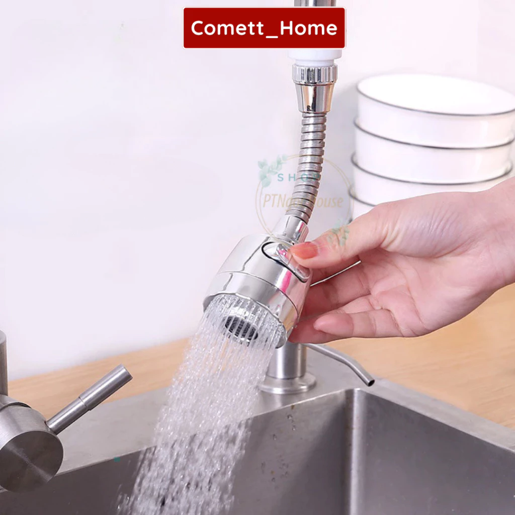 Vòi Tăng Áp 2 Chế Độ Gắn Bồn Rửa Chén Bát - Vòi Xịt Tăng Áp Bồn Rửa Mặt Dây Nối Dài Xoay 360 Độ