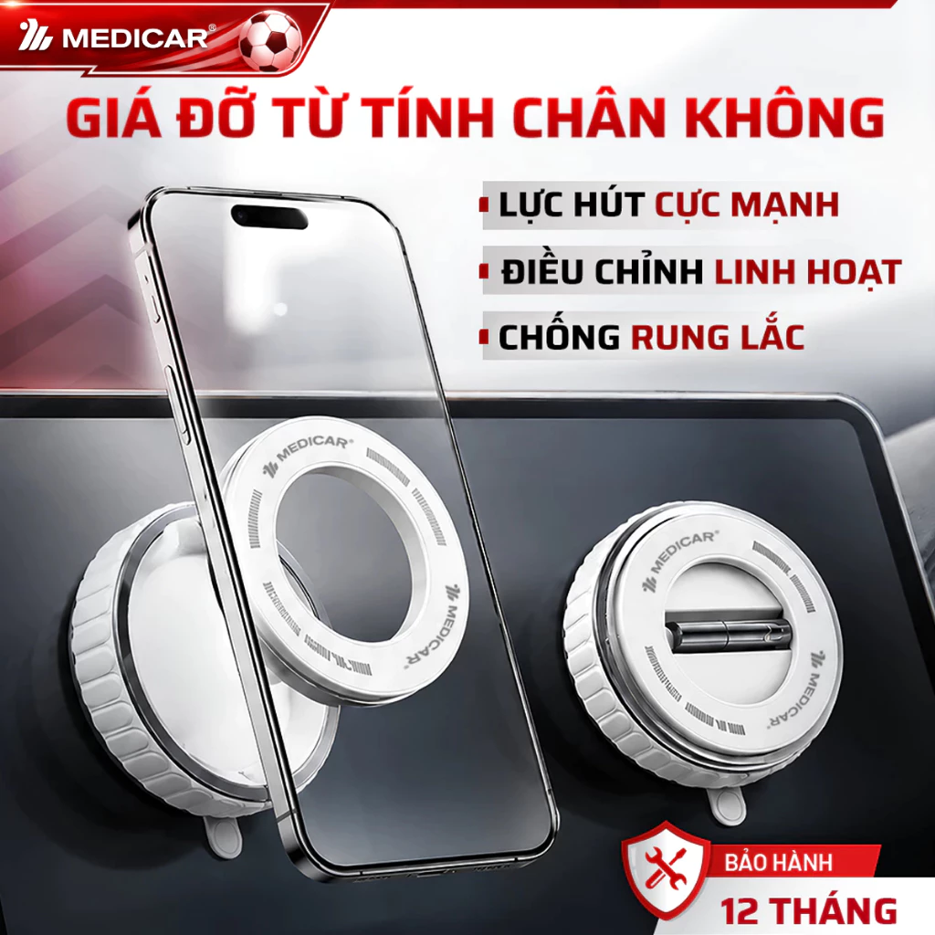 GIÁ ĐỠ ĐIỆN THOẠI TỪ TÍNH CHÂN KHÔNG Medicar, lực hút từ tính mạnh mẽ, đế hút chân không xoay 360 độ