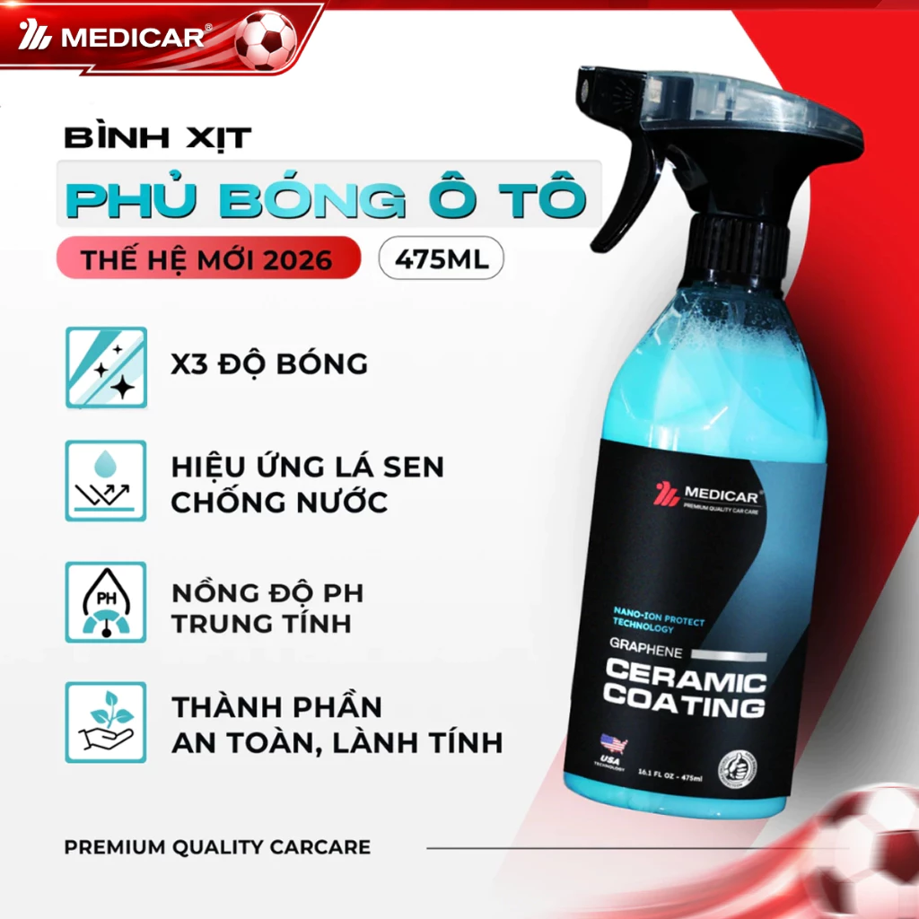 DUNG DỊCH PHỦ BÓNG CERAMIC Medicar – Bóng đẹp như mới, chống tia UV vượt trội cho ô tô và xe máy
