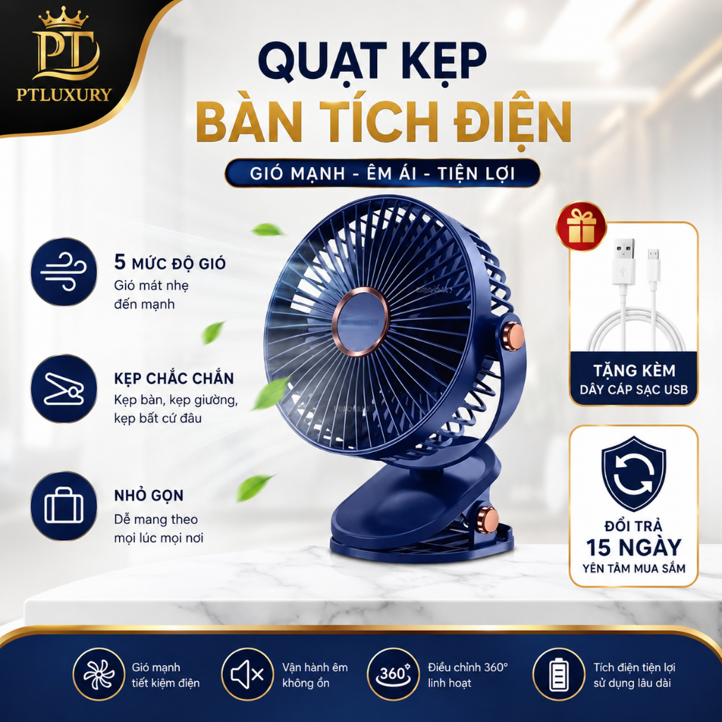 Quạt mini để bàn tích điện 5 mức độ có đèn led pin 5000 MHA Và 10000 MHA…