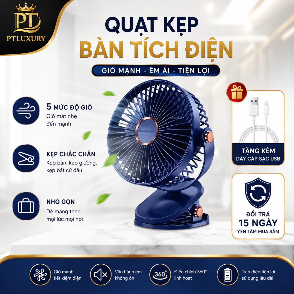 [ HỎA TỐC ] Quạt mini để bàn tích điện 5 mức độ có đèn led pin 5000 MHA  Và 10000 MHA - PLSHARK