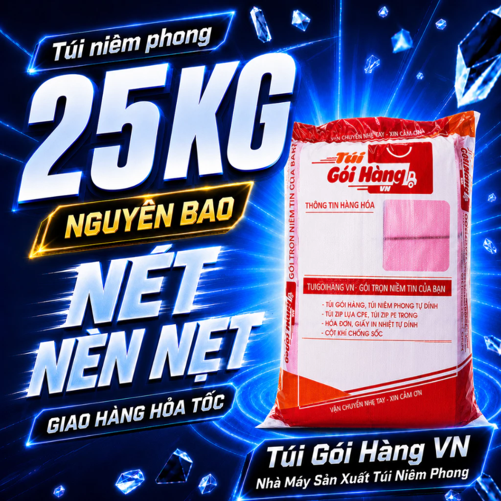 [1 BAO 25KG ] Túi Niêm Phong Giao Hỏa Tốc Hàng Dày Dặn, Keo Dán Tốt, Giá Đã Bao Gồm VAT  - Túi Gói Hàng VN